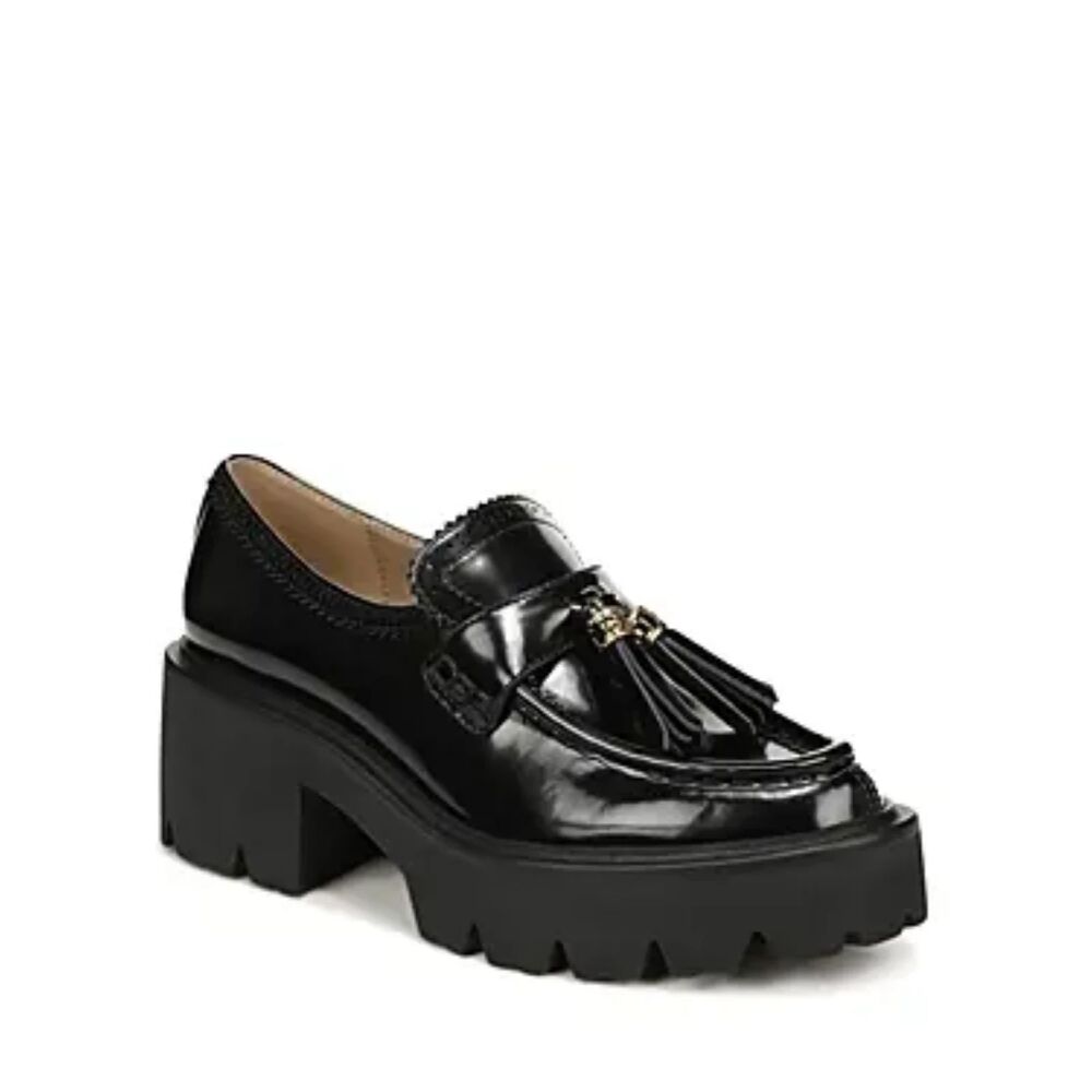 Sam Edelman Platform Loafers 8 Tassel Lug Sole Edgy Preppy Y2K Black Gold Meela